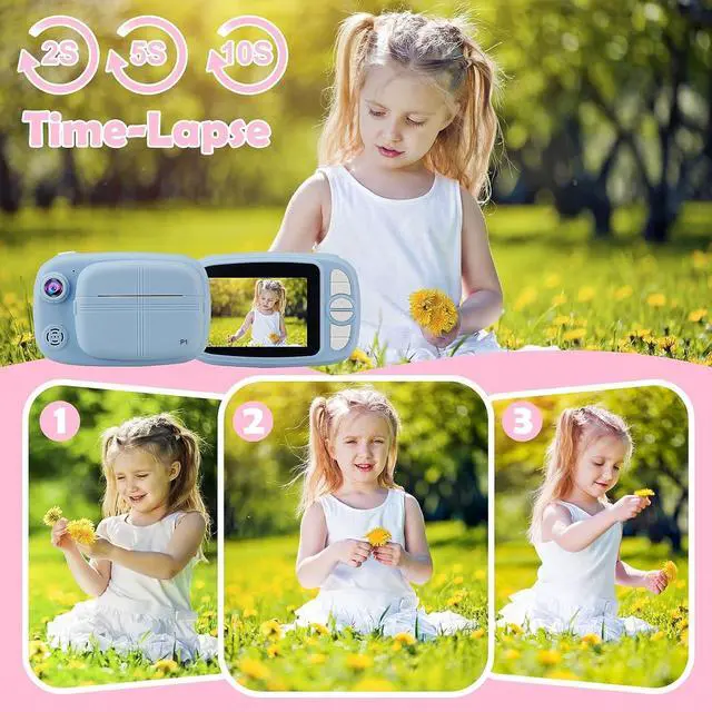 Alt view image 4 of 6 - Kids Instant Camera, Mijiaowatch 12MP/1080P Kids Digital Print Camera with 3.5 Inch Zero Ink Print Cameras for Kids 32GB TF Card, Video Photo Recorder 3 in 1 Gift Toys for Boys Girls Ages 3-14 (Blue)