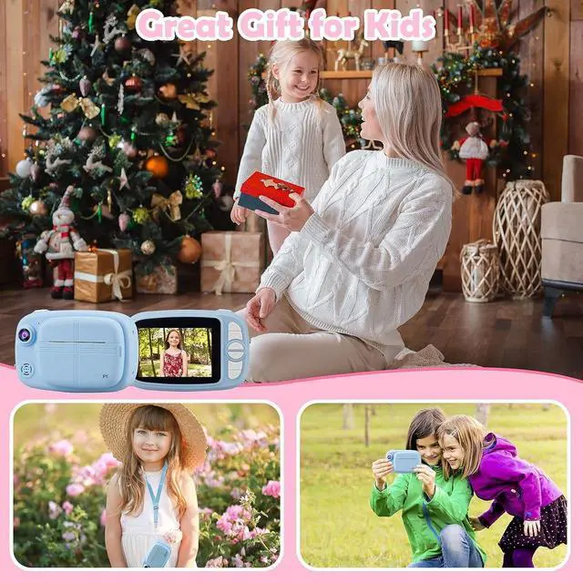 Alt view image 6 of 6 - Kids Instant Camera, Mijiaowatch 12MP/1080P Kids Digital Print Camera with 3.5 Inch Zero Ink Print Cameras for Kids 32GB TF Card, Video Photo Recorder 3 in 1 Gift Toys for Boys Girls Ages 3-14 (Blue)
