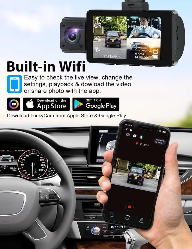 Alt view image 7 of 7 - Dash Cam, 3 Channel Dash Cam Built in WiFi GPS, 2K+1080P Dash Camera Front and Inside, 1080P+1080P+1080P Triple Dash Cam Front and Rear Inside with 32GB SD Card, G-Sensor, 24Hr Parking, Loop Recording