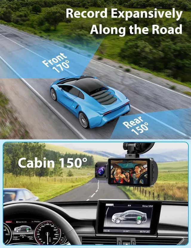 Alt view image 4 of 7 - Dash Cam, 3 Channel Dash Cam Built in WiFi GPS, 2K+1080P Dash Camera Front and Inside, 1080P+1080P+1080P Triple Dash Cam Front and Rear Inside with 32GB SD Card, G-Sensor, 24Hr Parking, Loop Recording