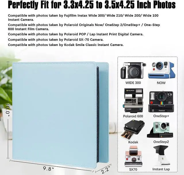 Alt view image 2 of 7 - 192 Pockets Photo Album for Fujifilm Instax Wide 300 Camera, Polaroid 600 i-Type Film Album, Extra Large Picture Albums for Polaroid Now OneStep2 OneStep+ Instant Camera, POP Lab Print Camera (Blue)