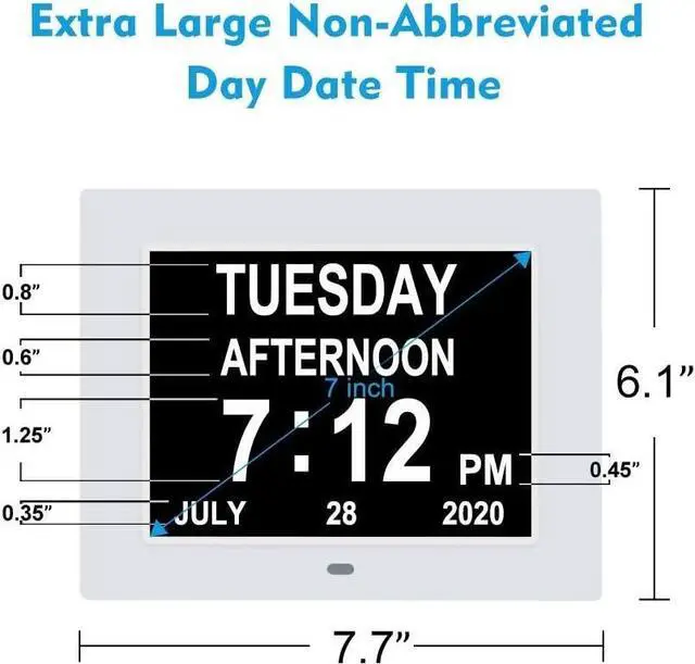 Alt view image 2 of 6 - ybest 7 Inch Extra Large Non-Abbreviated Day Date & Month Digital Day Calendar Clock with Auto-Dimming 8 Alarm Reminders Dementia Clocks for Senior Elderly impaired Vision, Welcome to consult