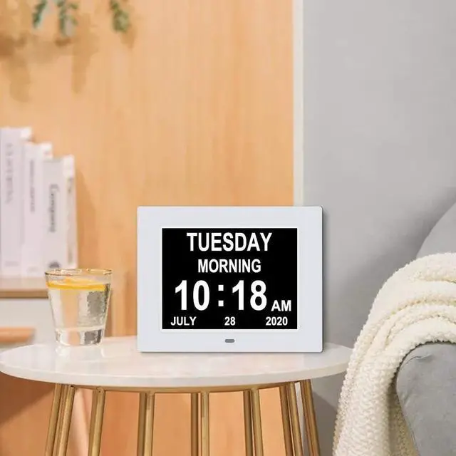 Alt view image 5 of 6 - ybest 7 Inch Extra Large Non-Abbreviated Day Date & Month Digital Day Calendar Clock with Auto-Dimming 8 Alarm Reminders Dementia Clocks for Senior Elderly impaired Vision, Welcome to consult