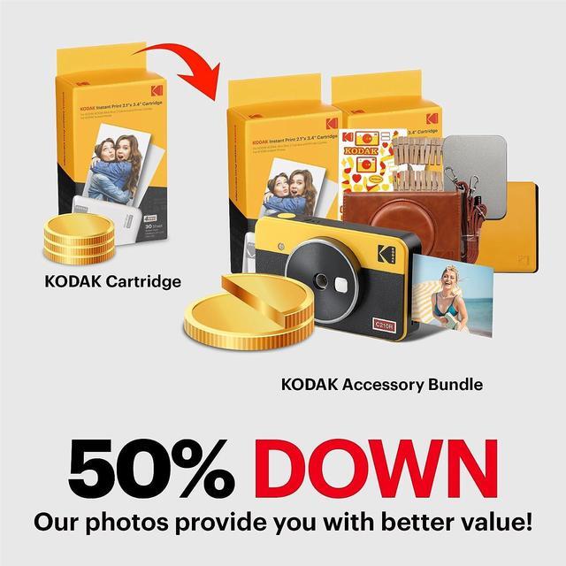 Alt view image 4 of 7 - KODAK Mini Shot 2 Retro 4PASS 2-in-1 Instant Digital Camera and Photo Printer (2.1x3.4 inches) + 68 Sheets Gift Bundle, White, Welcome to consult