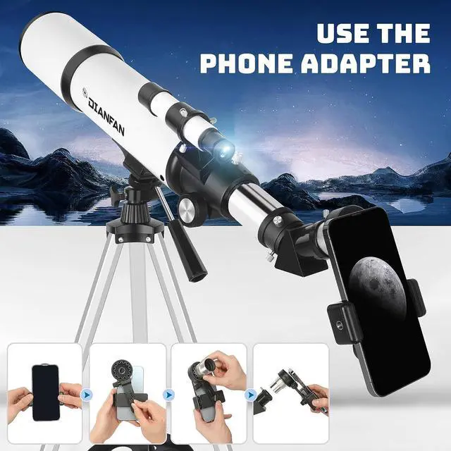 Alt view image 5 of 6 - Dianfan Telescope,80mm Aperture 600mm Telescopes for Adults Astronomy,Fully Mult-Coated High Powered Refracting Telescope for Kids Beginners,Professional Telescopes with Tripod,Phone Adapter and Bag