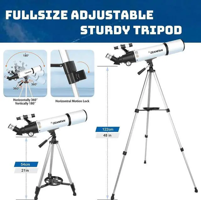 Alt view image 4 of 6 - Dianfan Telescope,80mm Aperture 600mm Telescopes for Adults Astronomy,Fully Mult-Coated High Powered Refracting Telescope for Kids Beginners,Professional Telescopes with Tripod,Phone Adapter and Bag