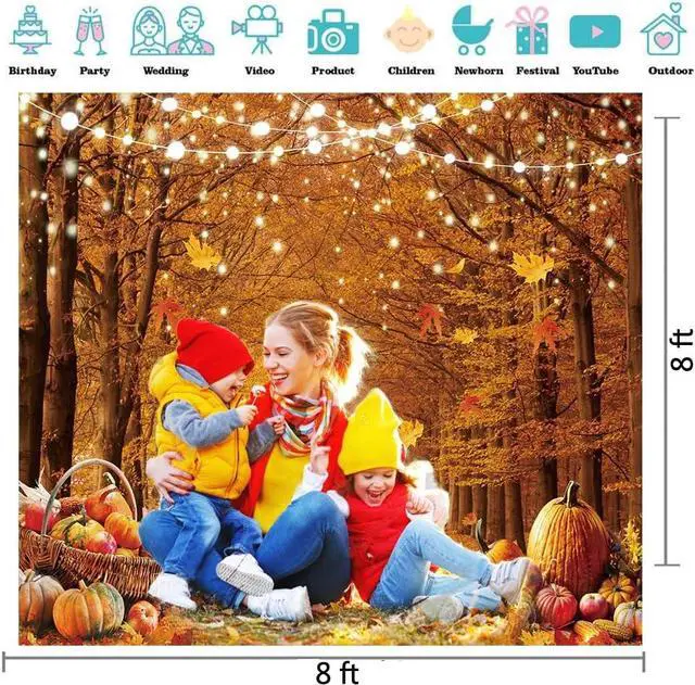 Alt view image 5 of 7 - CYLYH 8x8ft Fall Photography Backdrop Autumn Maple Forest Leaves Pumpkin Party Background Thanksgiving Party Supplies Farm Harvest Event Banner Thanksgiving Photo Booth Props CY579, Welcome to consult
