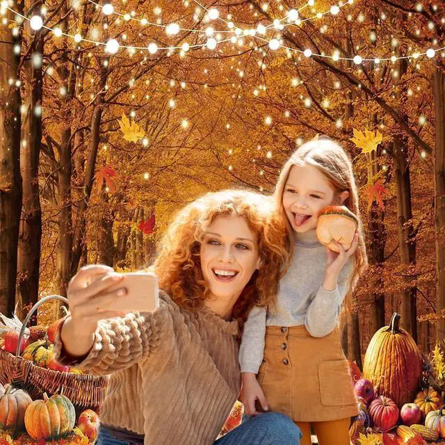 Alt view image 4 of 7 - CYLYH 8x8ft Fall Photography Backdrop Autumn Maple Forest Leaves Pumpkin Party Background Thanksgiving Party Supplies Farm Harvest Event Banner Thanksgiving Photo Booth Props CY579, Welcome to consult