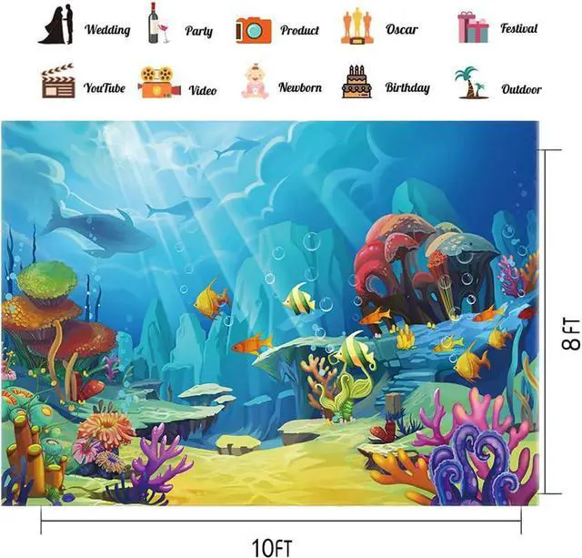 Alt view image 4 of 7 - CHAIYA Under The Sea Backdrop Ocean Little Mermaid Backdrop Background for Under The Sea Theme Baby Shower Photo Booth Banner Party Cake Table Decoration 10x8ft 109, Welcome to consult