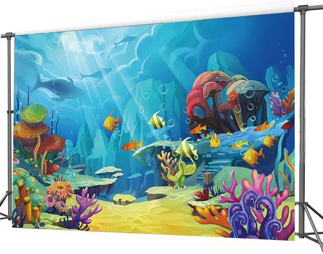 Alt view image 3 of 7 - CHAIYA Under The Sea Backdrop Ocean Little Mermaid Backdrop Background for Under The Sea Theme Baby Shower Photo Booth Banner Party Cake Table Decoration 10x8ft 109, Welcome to consult