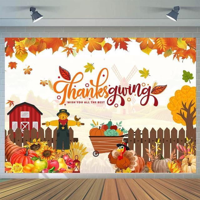 Main image of CYLYH 8x6ft Cartoon Fall Photography Backdrop Autumn Maple Forest Leaves Pumpkin Party Background Thanksgiving Party Supplies Farm Harvest Event Banner Baby Shower Thanksgiving Photo Backdrop D583