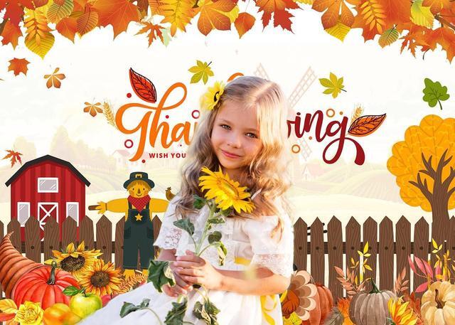 Alt view image 4 of 6 - CYLYH 8x6ft Cartoon Fall Photography Backdrop Autumn Maple Forest Leaves Pumpkin Party Background Thanksgiving Party Supplies Farm Harvest Event Banner Baby Shower Thanksgiving Photo Backdrop D583
