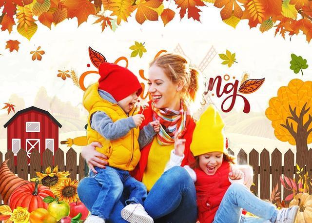 Alt view image 2 of 6 - CYLYH 8x6ft Cartoon Fall Photography Backdrop Autumn Maple Forest Leaves Pumpkin Party Background Thanksgiving Party Supplies Farm Harvest Event Banner Baby Shower Thanksgiving Photo Backdrop D583