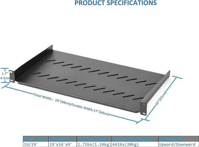 Alt view image 2 of 7 - 1U Server Rack Shelf Rack Mount Tray 10" Deep for 19" Network Cabinet and Equipment Rack Universal Vented Rackmount Shelf Mounting Tray -1U,10" DeepWeight Capacity 50lbBlack