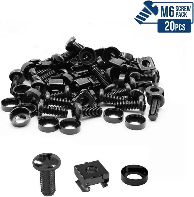 Alt view image 2 of 7 - LMS Data M6 Cage Nuts and Screws - Panel Rack Mount Equipment for Rack Mount Server 19x10 inch Cabinet, Patch Panel, Server Shelves Fixing and Installation - Black 20-Pack Rack Screws and Cage Nuts