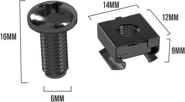 Alt view image 6 of 7 - LMS Data M6 Cage Nuts and Screws - Panel Rack Mount Equipment for Rack Mount Server 19x10 inch Cabinet, Patch Panel, Server Shelves Fixing and Installation - Black 20-Pack Rack Screws and Cage Nuts
