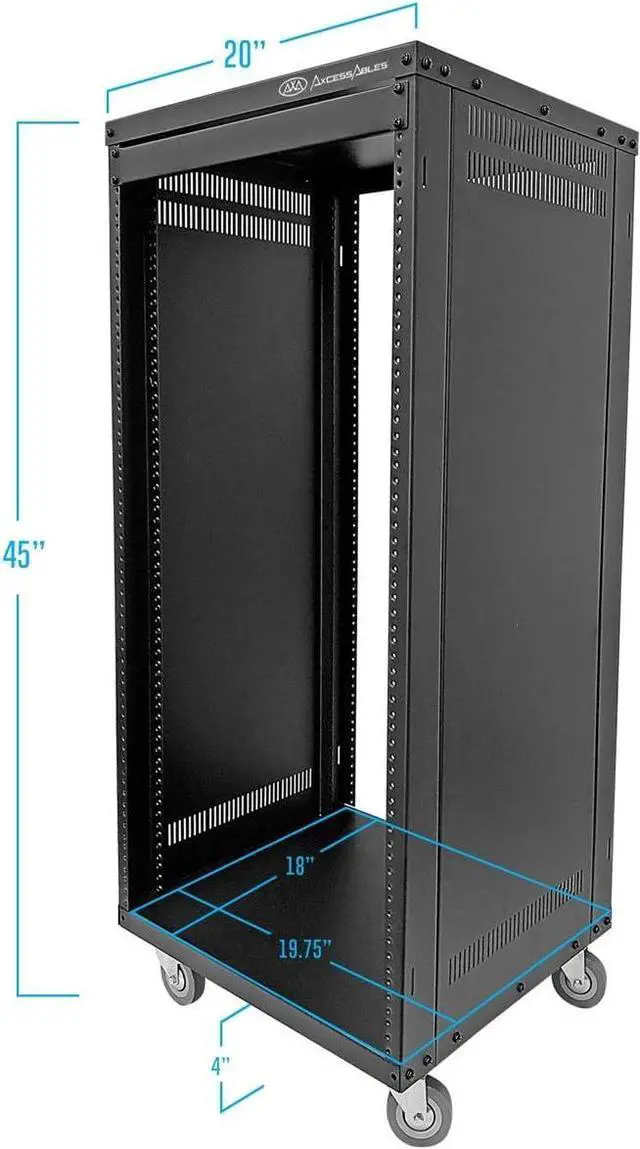 Alt view image 3 of 7 - AxcessAbles RK 22U Rack-Mount Cabinet Case w/Caster Wheels (Compatible with US 5mm & European 6mm Rack Standards.) Rack for AV, DJ, Home Theater, Network, Server, Computer, Electronics