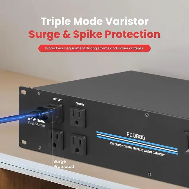 Alt view image 4 of 7 - PDU Power Strip Surge Protector - 3600 Watt 15 Amp 20 Outlet Heavy Duty Electric Extension Cord - 2U Rack Mount Power Conditioner w/ AC Filter - PCO885