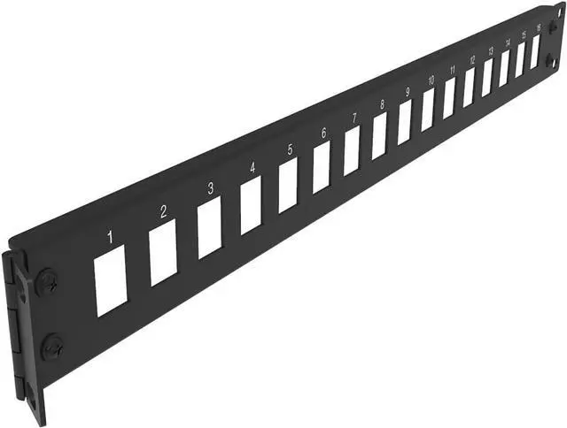 Main image of Jingchengmei 16-Port 1U Hinged Rack Blank Patch Panel for Keystone Jack Cat.6 or Cat.5E, 19" Rackmount (H1UKS16H, Black)