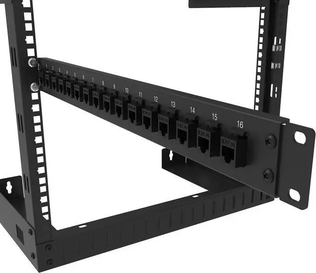 Alt view image 2 of 7 - Jingchengmei 16-Port 1U Hinged Rack Blank Patch Panel for Keystone Jack Cat.6 or Cat.5E, 19" Rackmount (H1UKS16H, Black)