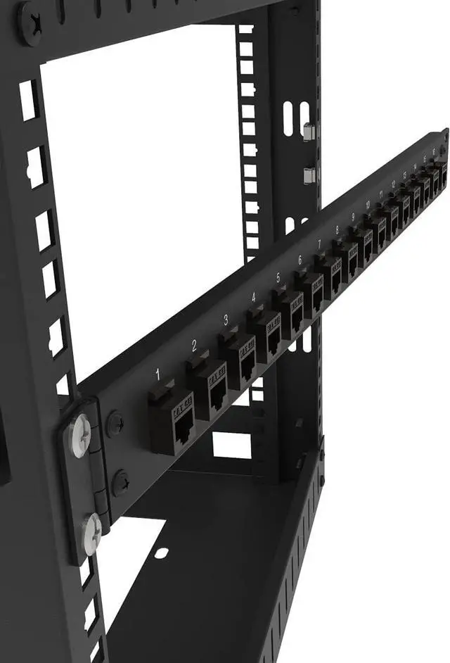 Alt view image 3 of 7 - Jingchengmei 16-Port 1U Hinged Rack Blank Patch Panel for Keystone Jack Cat.6 or Cat.5E, 19" Rackmount (H1UKS16H, Black)