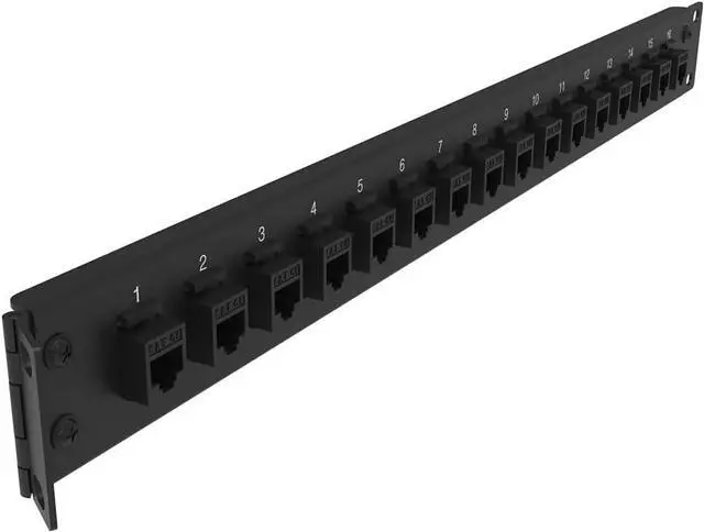 Alt view image 5 of 7 - Jingchengmei 16-Port 1U Hinged Rack Blank Patch Panel for Keystone Jack Cat.6 or Cat.5E, 19" Rackmount (H1UKS16H, Black)