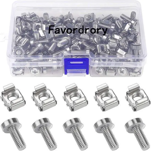 Main image of Rack Mount Cage Nuts, Screws and Washers for Rack Mount Server Cabinet, Rack Mount Server Shelves, Routers, Silver (M6 x 20mm)