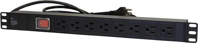 Main image of Rack Mount Server Network PDU Power Strip, 8 Outlets, 12 ft. Cord, 15A, 1U Rack-Mount Metal Slim Design