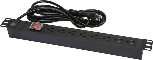 Alt view image 4 of 6 - Rack Mount Server Network PDU Power Strip, 8 Outlets, 12 ft. Cord, 15A, 1U Rack-Mount Metal Slim Design