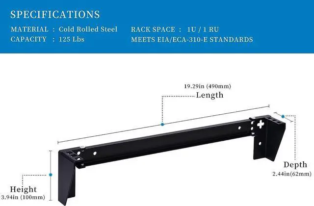 Alt view image 2 of 7 - RackPath 1U Vertical Wall Mount Rack - Heavy Duty 125lbs Capacity Vertical Mounting Bracket