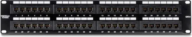 Alt view image 5 of 7 - 48-Port Cat6 Unshielded Patch Panel, Wallmount or Rackmount, Compatible with Cat3,4,5,5e,6 Cabling, for Ethernet, Fast Ethernet, Gigabit Applications, Black, TC-P48C6