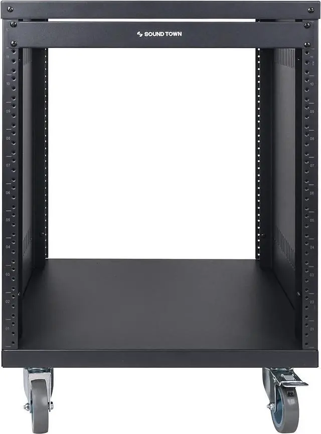 Alt view image 2 of 6 - Sound Town 12U Universal Steel Rack, w/ 3" Locking Casters, Vented Side Panels for Audio Video, Server and Network Equipment (STRK-M12U)