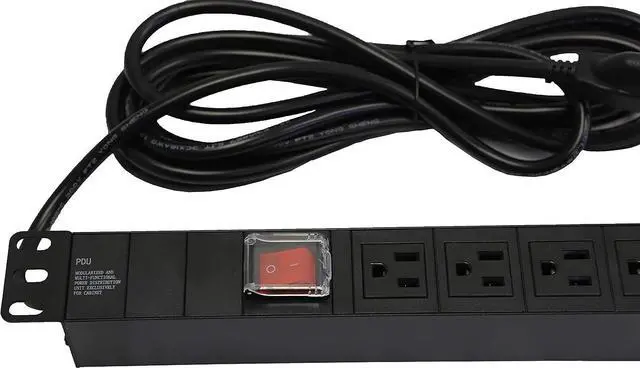 Alt view image 2 of 6 - Rack Mount Server Network PDU Power Strip, 8 Outlets, 12 ft. Cord, 15A, 1U Rack-Mount Metal Slim Design