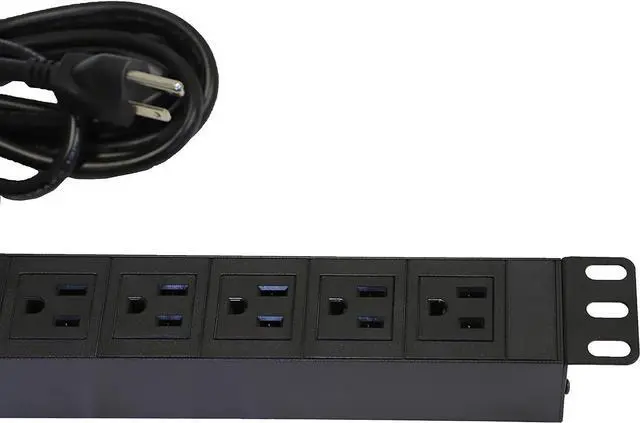 Alt view image 3 of 6 - Rack Mount Server Network PDU Power Strip, 8 Outlets, 12 ft. Cord, 15A, 1U Rack-Mount Metal Slim Design