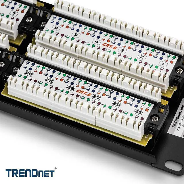 Alt view image 7 of 7 - 48-Port Cat6 Unshielded Patch Panel, Wallmount or Rackmount, Compatible with Cat3,4,5,5e,6 Cabling, for Ethernet, Fast Ethernet, Gigabit Applications, Black, TC-P48C6
