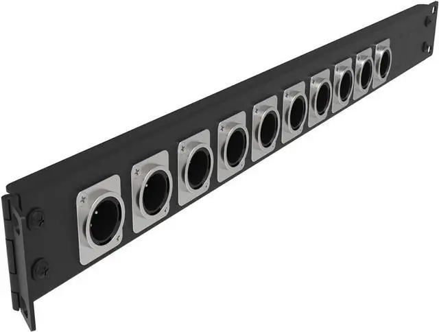 Main image of Jingchengmei 12 Port/Way/Hole Hinged Patch Panel - 1U 19" Rack Mount D-Type Connectors - Audio with Hinged Side (H1U12D, Black)