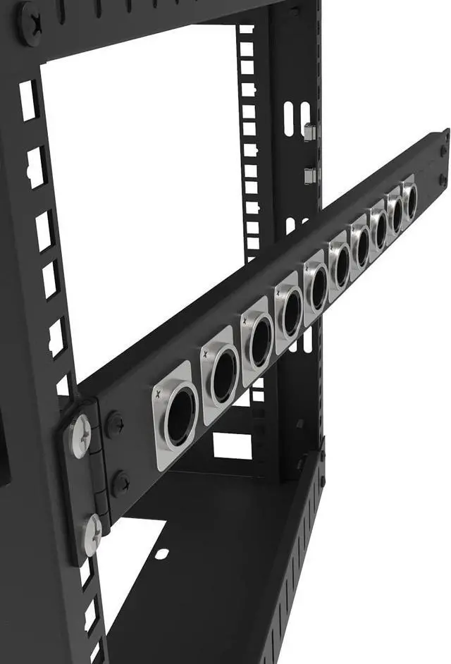 Alt view image 5 of 7 - Jingchengmei 12 Port/Way/Hole Hinged Patch Panel - 1U 19" Rack Mount D-Type Connectors - Audio with Hinged Side (H1U12D, Black)
