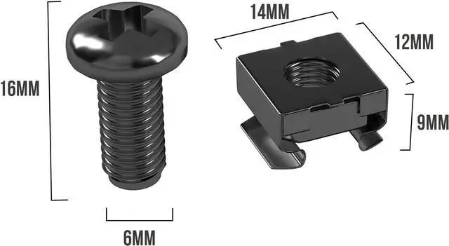 Alt view image 6 of 7 - LMS Data M6 Cage Nuts and Screws - Panel Rack Mount Equipment for Rack Mount Server 19x10 inch Cabinet, Patch Panel, Server Shelves Fixing and Installation - Black 50-Pack Rack Screws and Cage Nuts