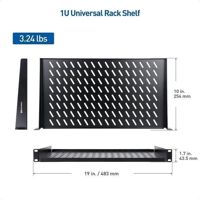Alt view image 7 of 7 - Cable Matters 1U Server Rack Shelf for 19" Rack & Cabinet, 10" Depth with 55lbs Weight Capacity (Rack Mount Shelf) in Black