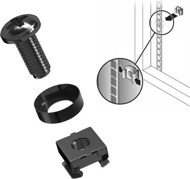 Alt view image 4 of 7 - LMS Data M6 Cage Nuts and Screws - Panel Rack Mount Equipment for Rack Mount Server 19x10 inch Cabinet, Patch Panel, Server Shelves Fixing and Installation - Black 50-Pack Rack Screws and Cage Nuts