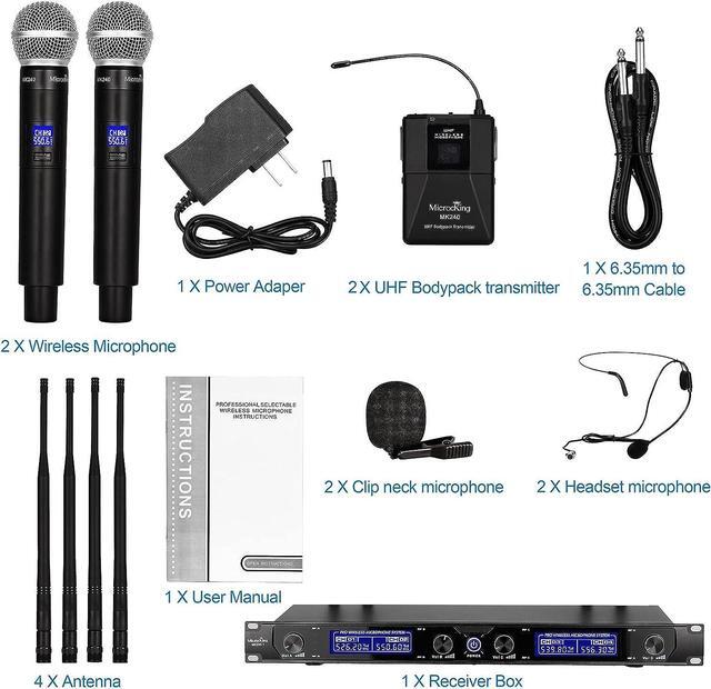 Alt view image 6 of 6 - MicrocKing Wireless Microphone System, UHF Cordless Mic Set with 2 Handheld Mics/2 Lavalier Bodypacks, Metal Build, Fixed Frequency, Long Range, Ideal for Karaoke/Party/Wedding/Concert