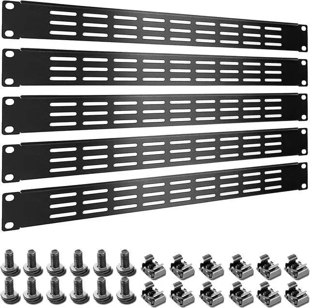Main image of 1U 2U 3U Blank Rack Mount Panel, Spacer Black Rack Mount Cover Support bar for Enclosure Network Cabinet Cable Management Bar Slot (Vented 1U 5PCS)
