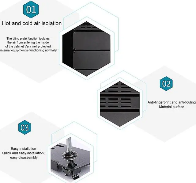 Alt view image 4 of 7 - 1U 2U 3U Blank Rack Mount Panel, Spacer Black Rack Mount Cover Support bar for Enclosure Network Cabinet Cable Management Bar Slot (Vented 1U 5PCS)