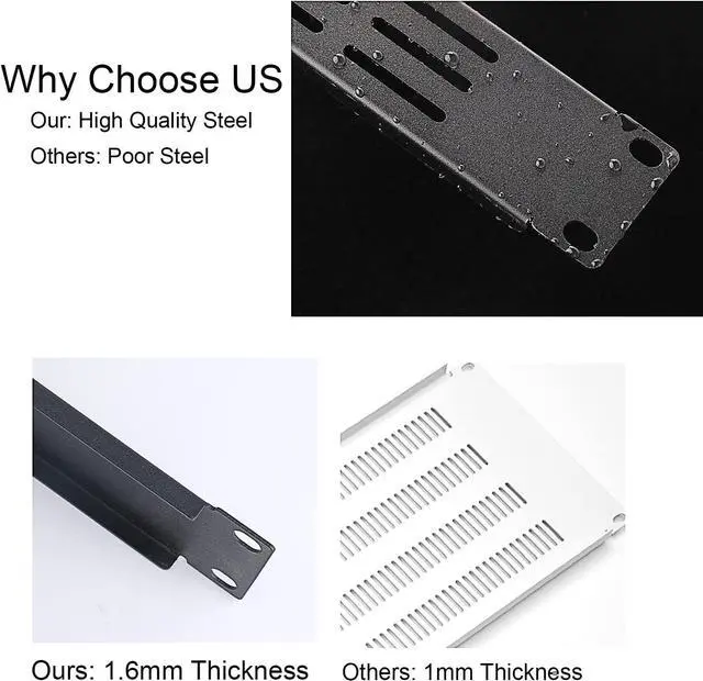 Alt view image 3 of 7 - 1U 2U 3U Blank Rack Mount Panel, Spacer Black Rack Mount Cover Support bar for Enclosure Network Cabinet Cable Management Bar Slot (Vented 1U 5PCS)