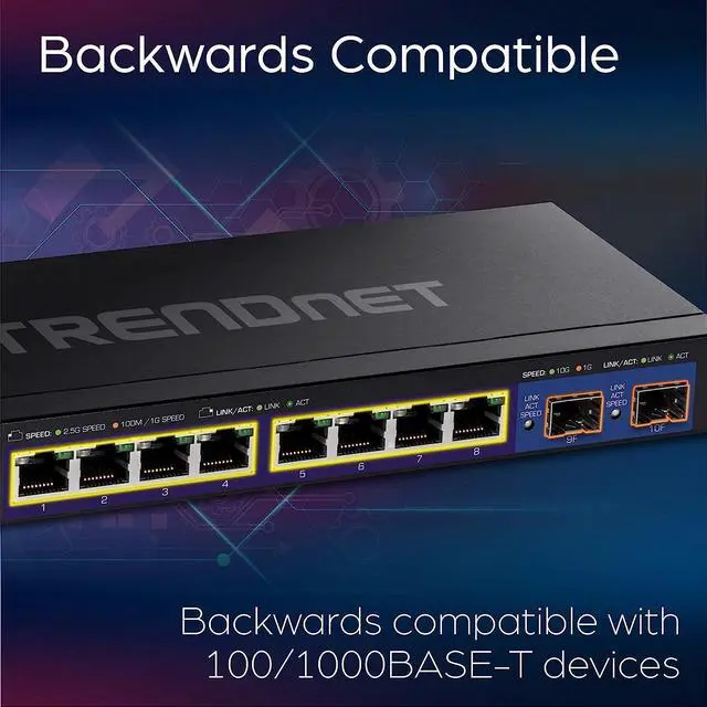 Alt view image 3 of 7 - TRENDnet 10-Port Multi-Gig Web Smart Switch, 8 x 2.5GBASE-T Ports, 2 x 10G SFP+ Slots, Metal Housing, Managed Network Ethernet Switch, Lifetime Protection, Black, TEG-3102WS, Welcome to consult