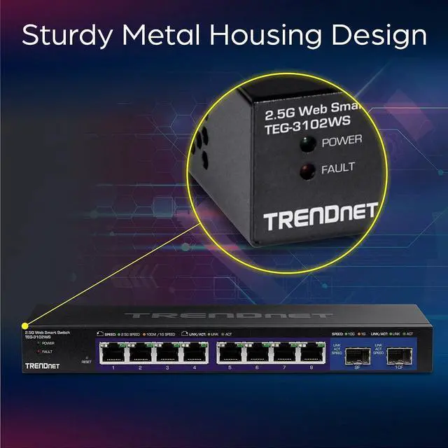 Alt view image 5 of 7 - TRENDnet 10-Port Multi-Gig Web Smart Switch, 8 x 2.5GBASE-T Ports, 2 x 10G SFP+ Slots, Metal Housing, Managed Network Ethernet Switch, Lifetime Protection, Black, TEG-3102WS, Welcome to consult