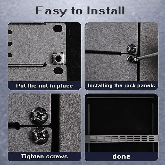 Alt view image 5 of 7 - 1U 2U 3U Blank Rack Mount Panel, Spacer Black Rack Mount Cover Support bar for Enclosure Network Cabinet Cable Management Bar Slot (Vented 1U 5PCS)