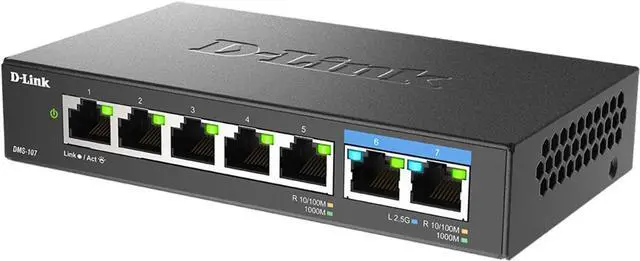 Alt view image 5 of 6 - D-Link 7-Port 2.5GB Unmanaged Gaming Switch with 2 x 2.5G, 5 x 10/100/1000 Mbps - Multi-Gig, Network, Fanless, Plug & Play (DMS-107) Black, Welcome to consult