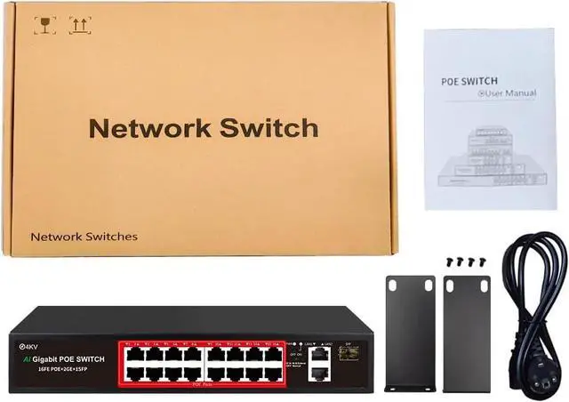 Alt view image 7 of 7 - PoE Switch with 16 POE Ports +2 Gigabit Uplink,1 x 1.25G SFP,802.3af/at PoE+ 100Mbps, 240W Built-in Power, Extend to 250Meter,Unmanaged Metal Plug and Play