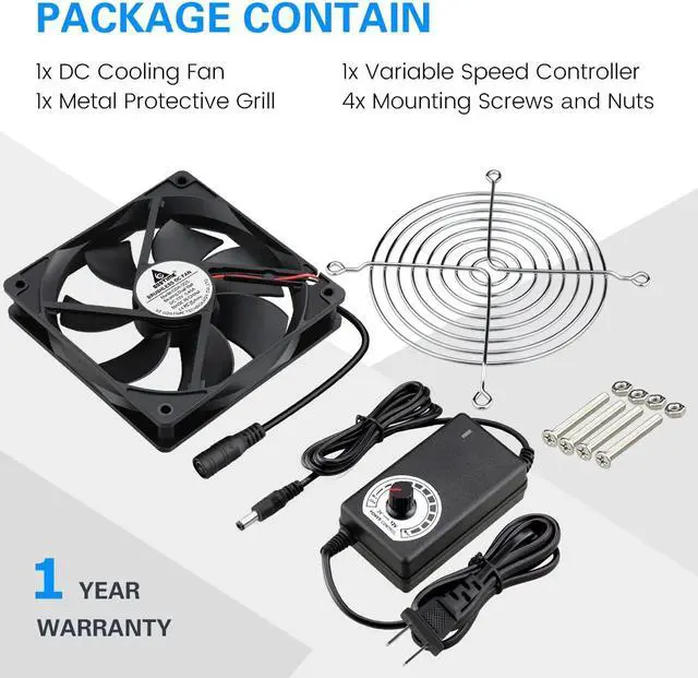 Alt view image 7 of 7 - GDSTIME 120mm AC 110V 220V DC 12V Powered Fan with Speed Control, for Receiver Amplifier DVR Playstation Xbox Component Cooling, Welcome to consult